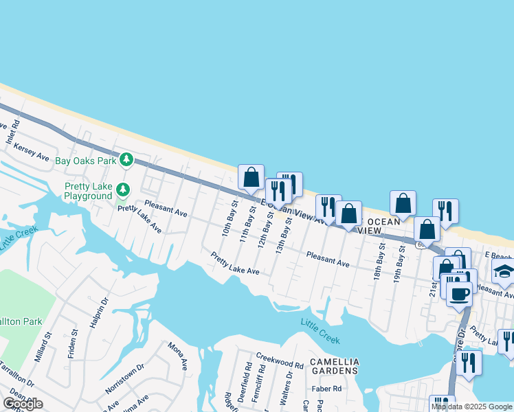 map of restaurants, bars, coffee shops, grocery stores, and more near 3101 East Ocean View Avenue in Norfolk