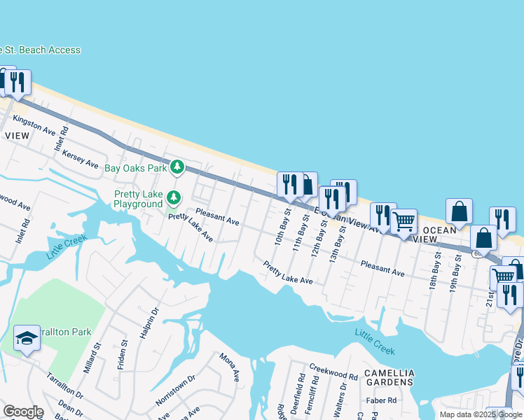 map of restaurants, bars, coffee shops, grocery stores, and more near 9634 8th Bay Street in Norfolk