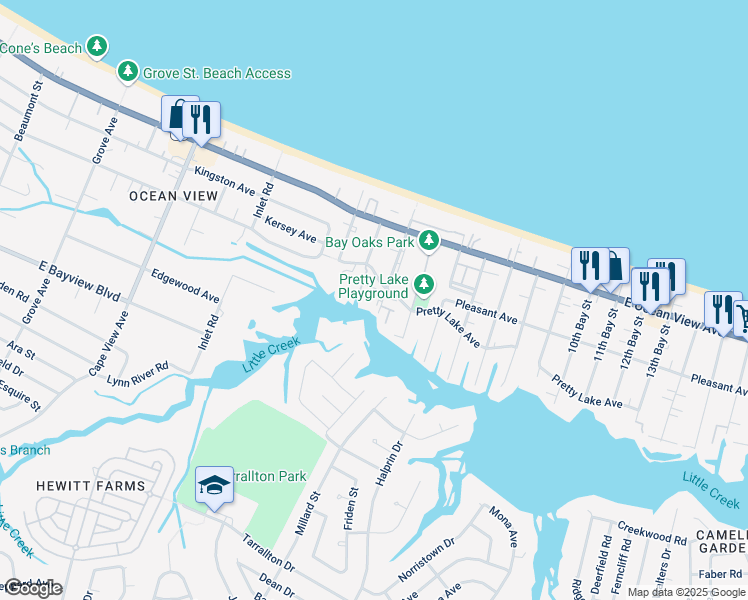 map of restaurants, bars, coffee shops, grocery stores, and more near 9527 3rd Bay Street in Norfolk
