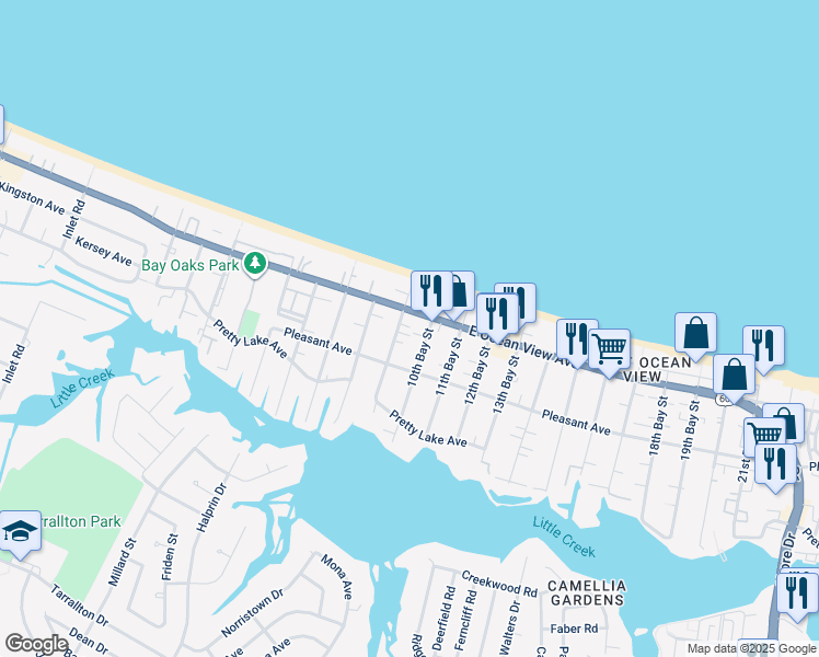 map of restaurants, bars, coffee shops, grocery stores, and more near 9634 9th Bay Street in Norfolk