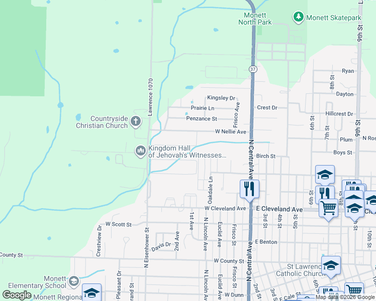 map of restaurants, bars, coffee shops, grocery stores, and more near 403 Schulz Avenue in Monett