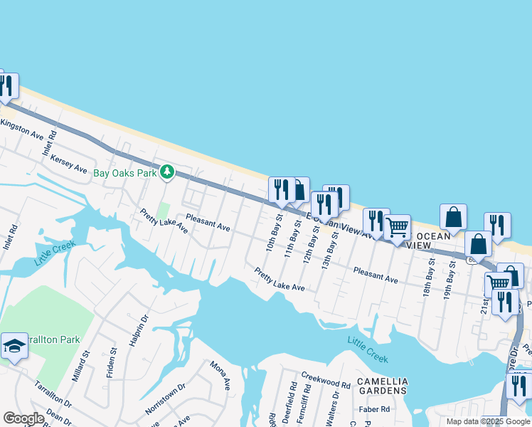map of restaurants, bars, coffee shops, grocery stores, and more near 2925 East Ocean View Avenue in Norfolk