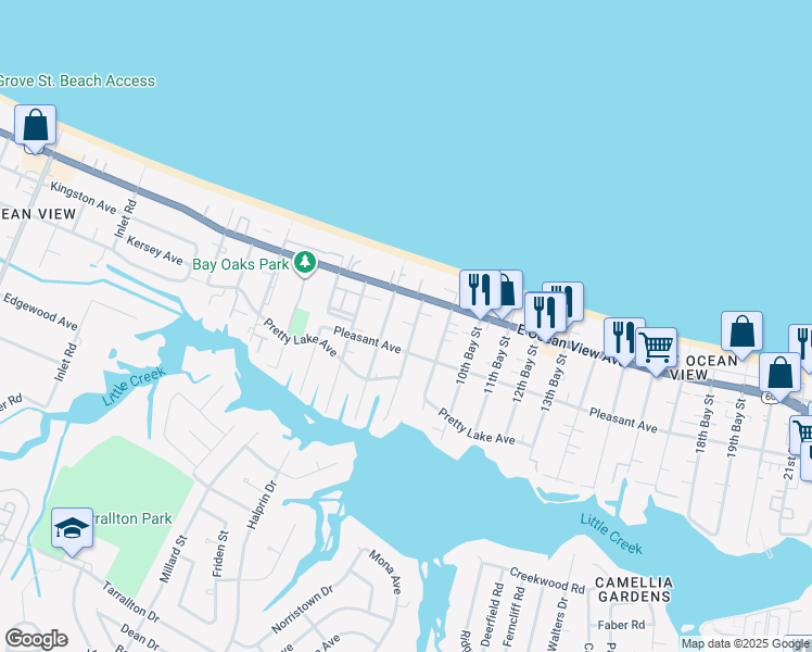 map of restaurants, bars, coffee shops, grocery stores, and more near 9620 7th Bay Street in Norfolk