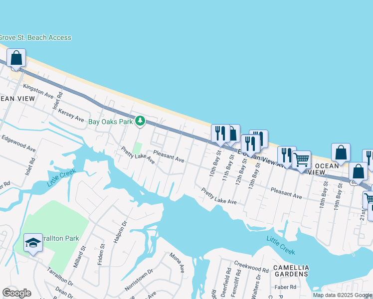 map of restaurants, bars, coffee shops, grocery stores, and more near 9620 7th Bay Street in Norfolk