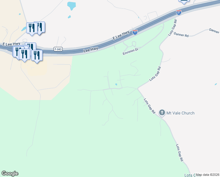 map of restaurants, bars, coffee shops, grocery stores, and more near 151 Lincoln Drive in Max Meadows
