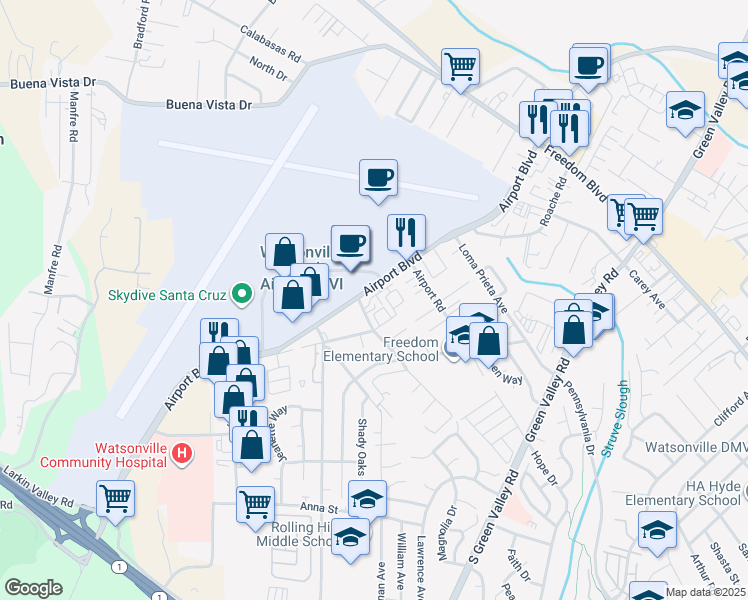 map of restaurants, bars, coffee shops, grocery stores, and more near 45 Ross Avenue in Freedom