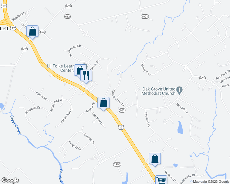 map of restaurants, bars, coffee shops, grocery stores, and more near 23267 Spring Crest Drive in Carrollton
