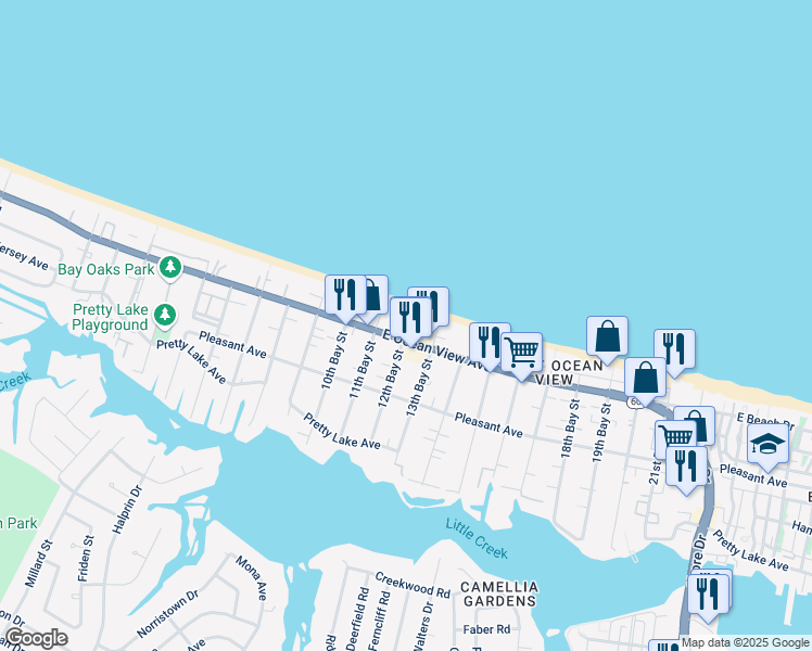 map of restaurants, bars, coffee shops, grocery stores, and more near 3184 East Ocean View Avenue in Norfolk