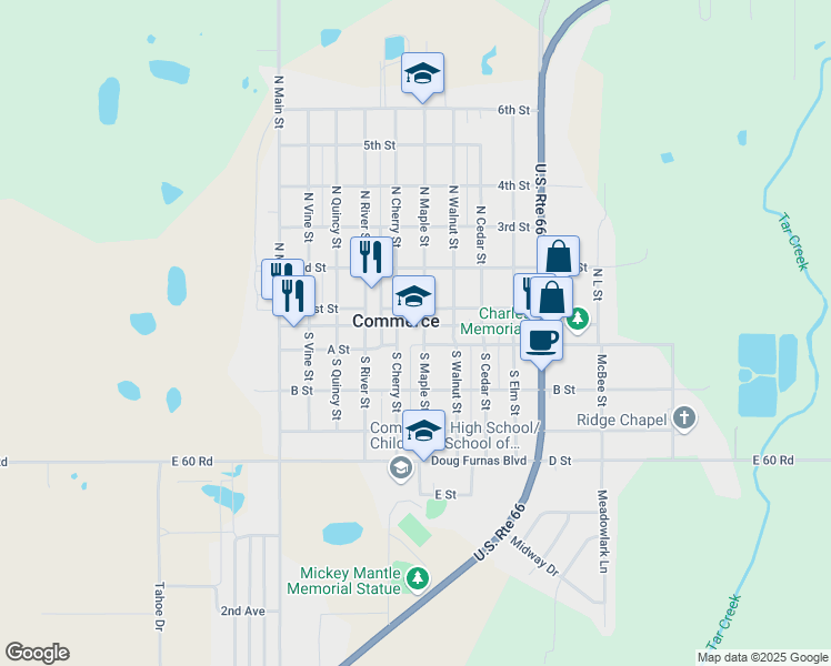 map of restaurants, bars, coffee shops, grocery stores, and more near 500 Commerce Street in Commerce