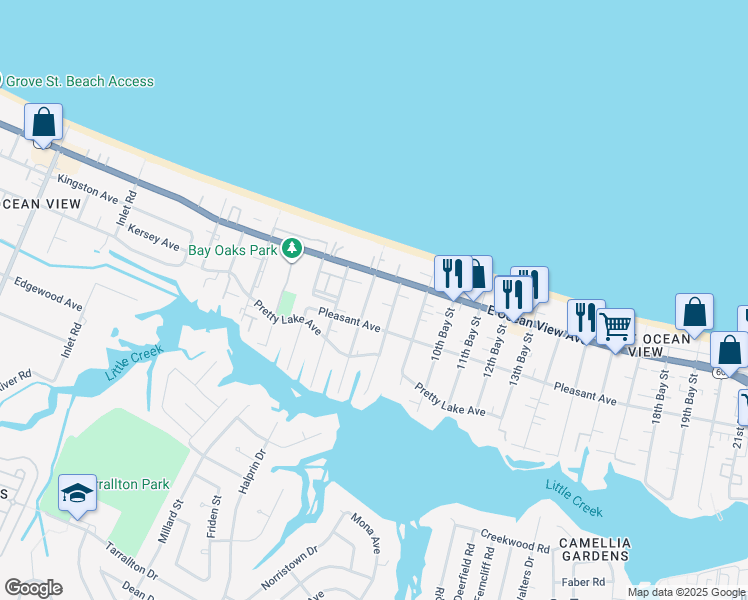 map of restaurants, bars, coffee shops, grocery stores, and more near 9620 7th Bay Street in Norfolk