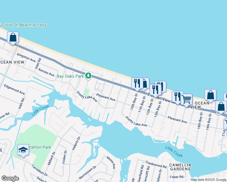 map of restaurants, bars, coffee shops, grocery stores, and more near 9620 7th Bay Street in Norfolk