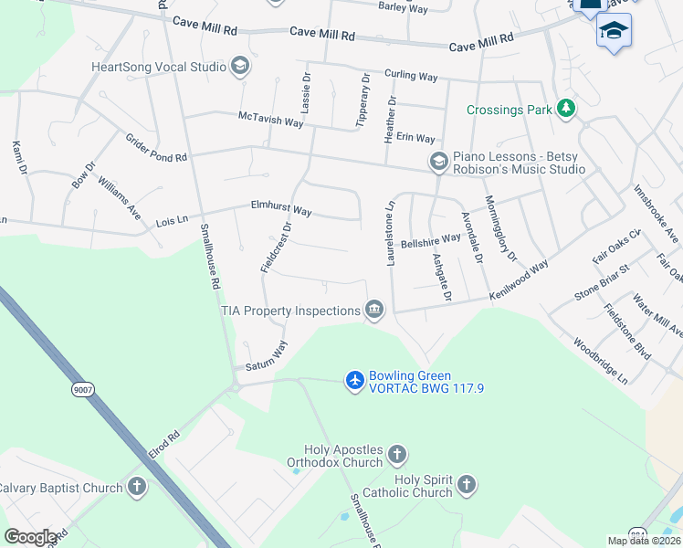 map of restaurants, bars, coffee shops, grocery stores, and more near 1536-1540 Aquarius Way in Bowling Green