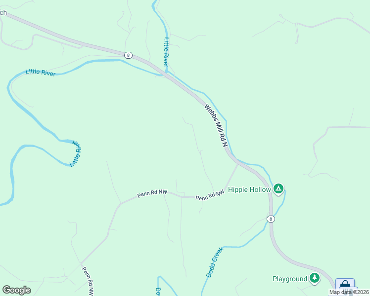 map of restaurants, bars, coffee shops, grocery stores, and more near 224 Gracie Lane Northwest in Floyd