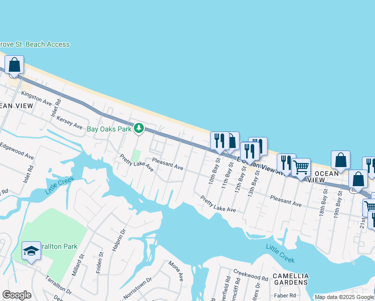 map of restaurants, bars, coffee shops, grocery stores, and more near 9634 8th Bay Street in Norfolk