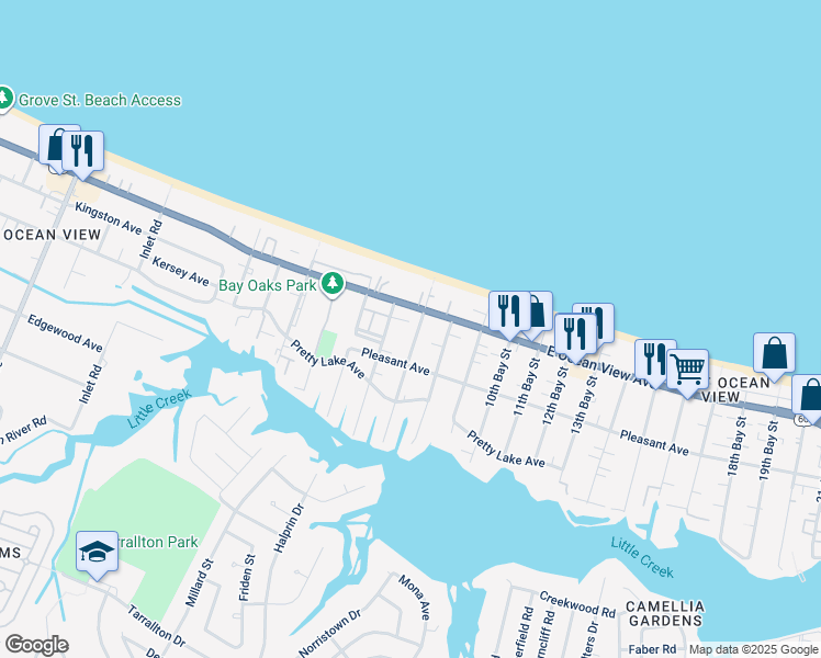 map of restaurants, bars, coffee shops, grocery stores, and more near 9620 7th Bay Street in Norfolk