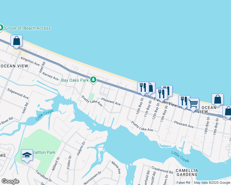 map of restaurants, bars, coffee shops, grocery stores, and more near 9620 7th Bay Street in Norfolk