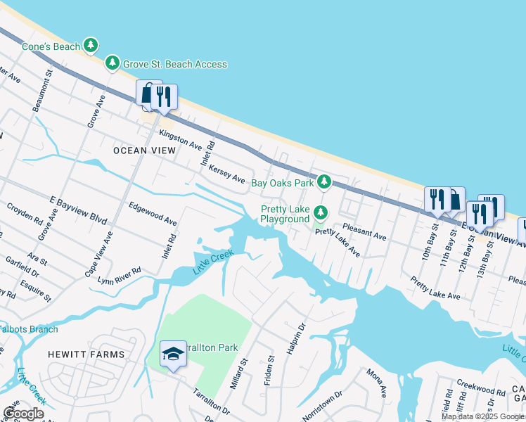 map of restaurants, bars, coffee shops, grocery stores, and more near 2089 Pretty Lake Avenue in Norfolk