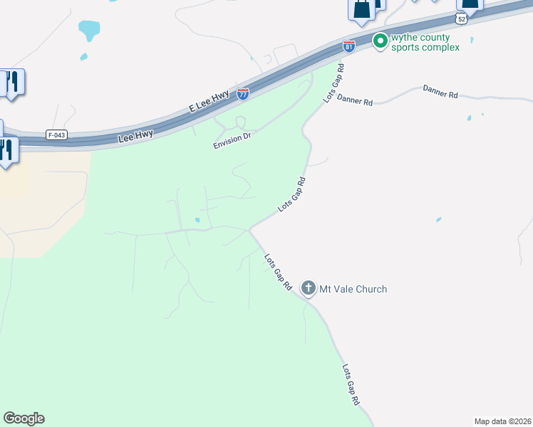 map of restaurants, bars, coffee shops, grocery stores, and more near 526-696 Lots Gap Road in Fort Chiswell