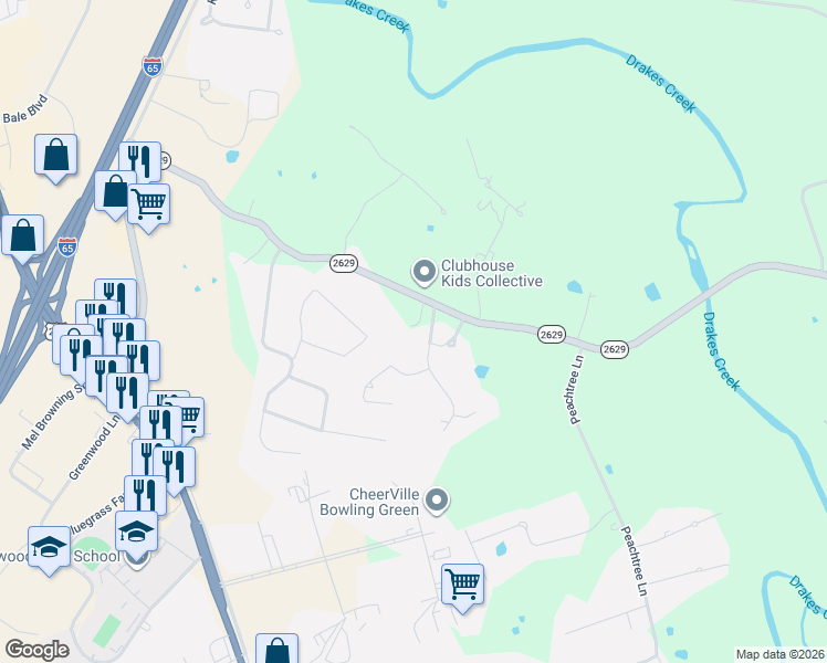 map of restaurants, bars, coffee shops, grocery stores, and more near 843 Old Scottsville Road in Bowling Green