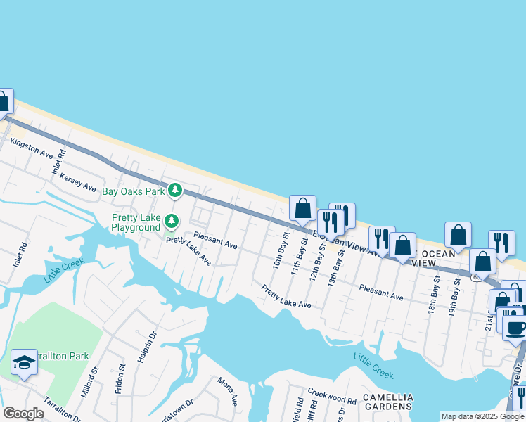 map of restaurants, bars, coffee shops, grocery stores, and more near 2828 East Ocean View Avenue in Norfolk