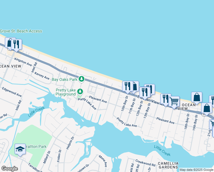 map of restaurants, bars, coffee shops, grocery stores, and more near 9706 7th Bay Street in Norfolk