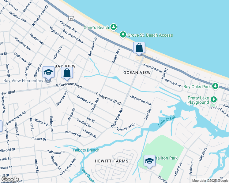 map of restaurants, bars, coffee shops, grocery stores, and more near 1821 Edgewood Avenue in Norfolk