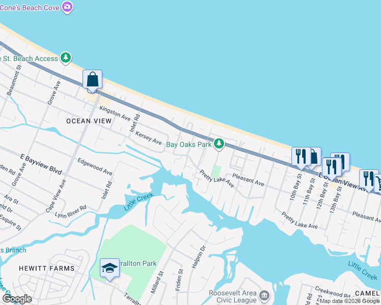 map of restaurants, bars, coffee shops, grocery stores, and more near 9600 2nd Bay Street in Norfolk