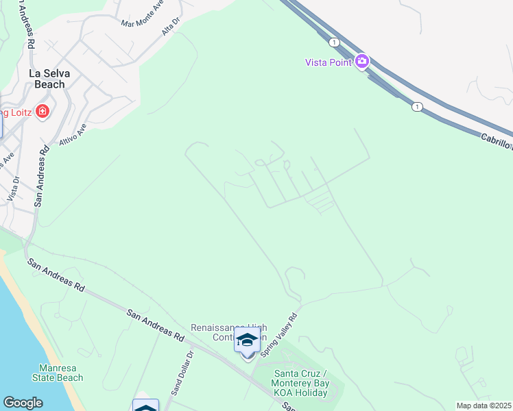 map of restaurants, bars, coffee shops, grocery stores, and more near 145 Coy Drive in Watsonville