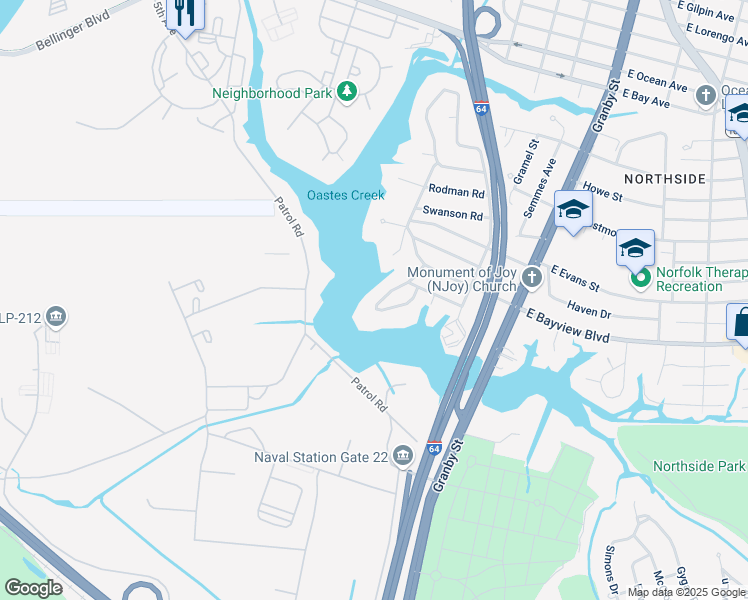 map of restaurants, bars, coffee shops, grocery stores, and more near 8536 Culfor Crescent in Norfolk