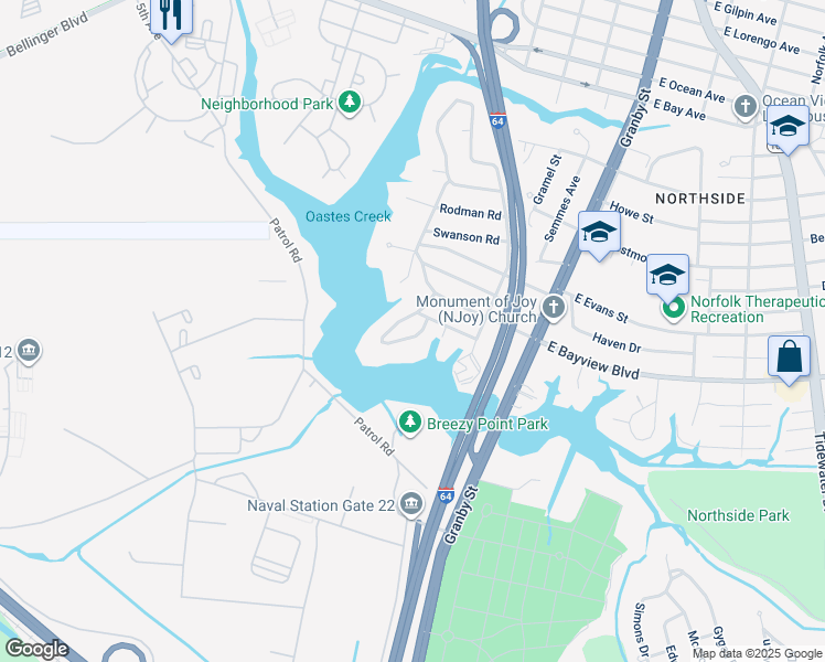 map of restaurants, bars, coffee shops, grocery stores, and more near 8517 Culfor Crescent in Norfolk