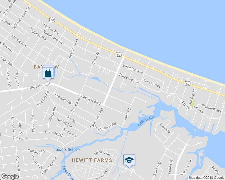 map of restaurants, bars, coffee shops, grocery stores, and more near 9420 Cape View Ave in Norfolk