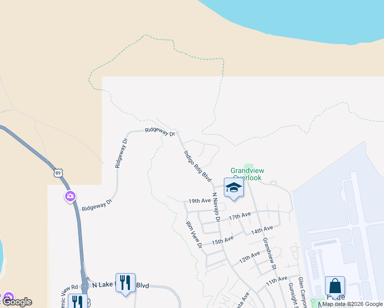 map of restaurants, bars, coffee shops, grocery stores, and more near 2132 Quail Court in Page