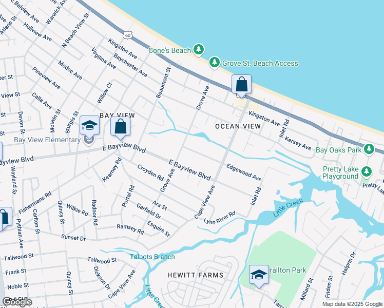 map of restaurants, bars, coffee shops, grocery stores, and more near 1821 Edgewood Avenue in Norfolk