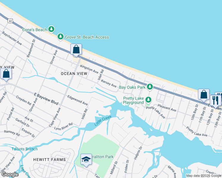 map of restaurants, bars, coffee shops, grocery stores, and more near 2038 Parkview Ave in Norfolk
