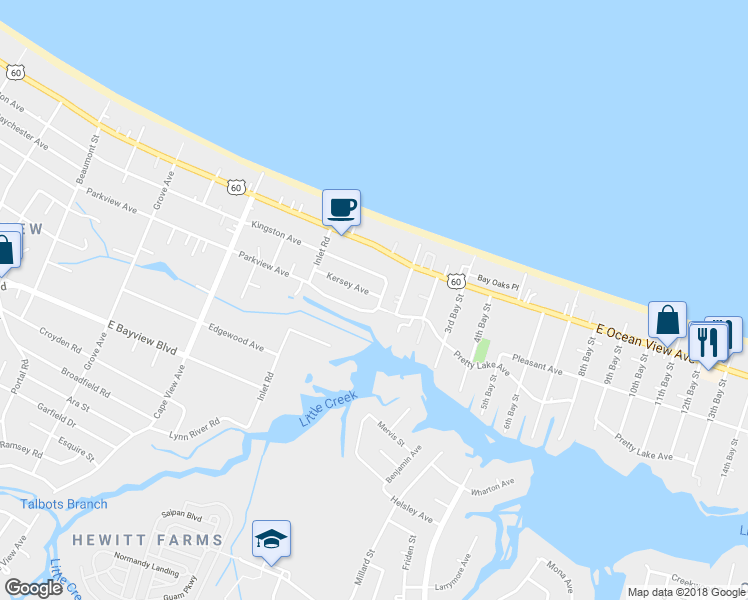 map of restaurants, bars, coffee shops, grocery stores, and more near 9607 Whit Avenue in Norfolk