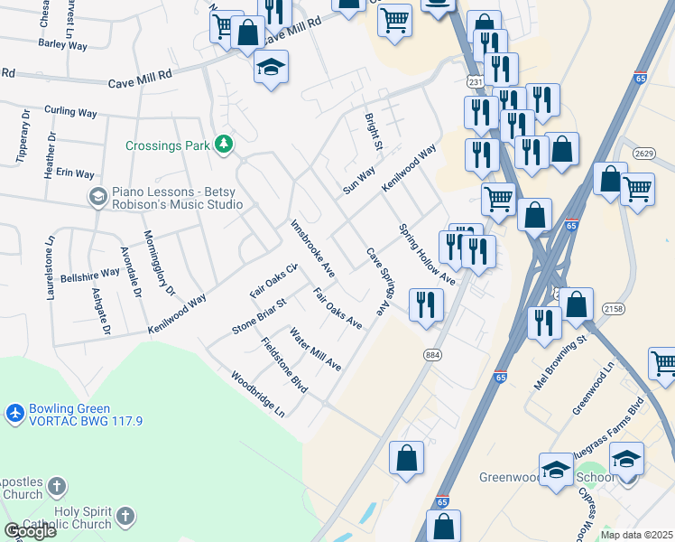 map of restaurants, bars, coffee shops, grocery stores, and more near 3382 Innsbrooke Avenue in Bowling Green