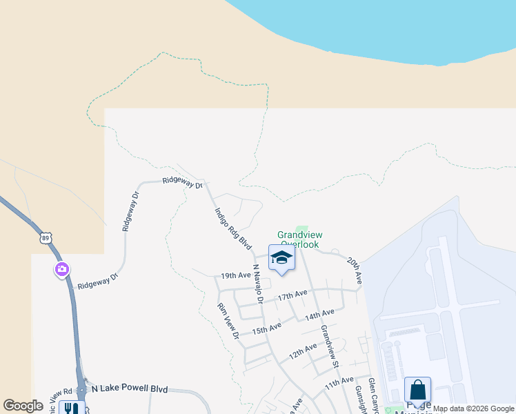 map of restaurants, bars, coffee shops, grocery stores, and more near 2156 Coyote Creek Road in Page