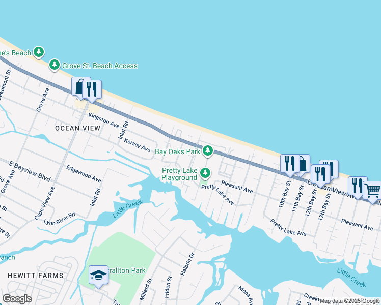 map of restaurants, bars, coffee shops, grocery stores, and more near 9638 3rd Bay Street in Norfolk