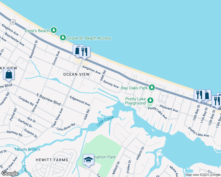 map of restaurants, bars, coffee shops, grocery stores, and more near 2038 Parkview Avenue in Norfolk
