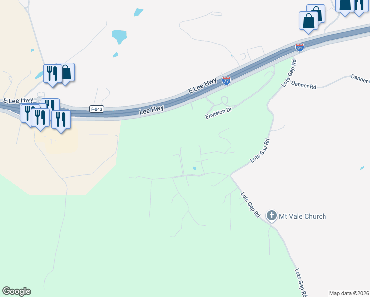 map of restaurants, bars, coffee shops, grocery stores, and more near 151-157 Lincoln Drive in Max Meadows