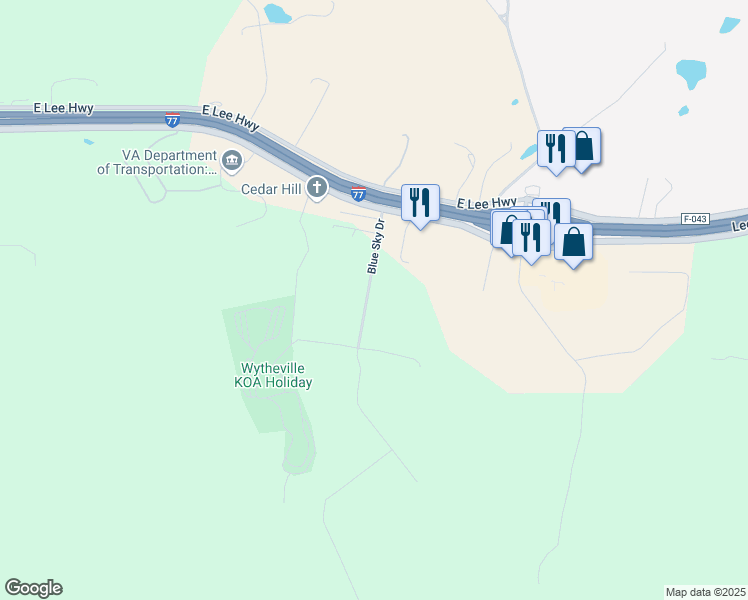 map of restaurants, bars, coffee shops, grocery stores, and more near 224 Blue Sky Drive in Wytheville