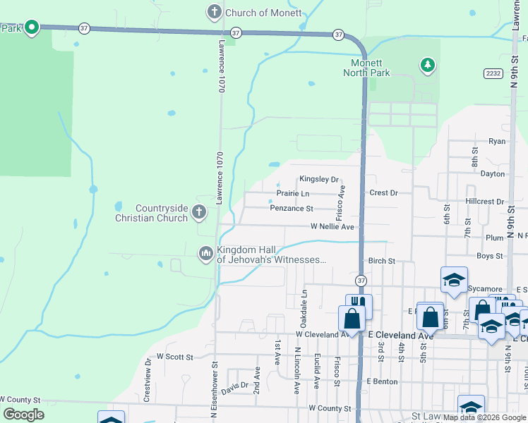 map of restaurants, bars, coffee shops, grocery stores, and more near 406 West Nellie Avenue in Monett