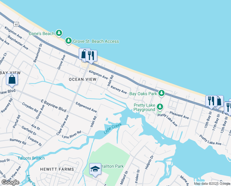 map of restaurants, bars, coffee shops, grocery stores, and more near 2022 Parkview Avenue in Norfolk