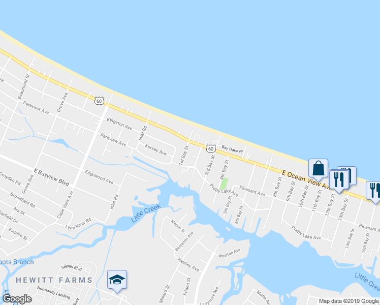 map of restaurants, bars, coffee shops, grocery stores, and more near 9617 2nd Bay Street in Norfolk