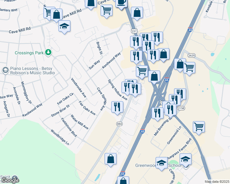 map of restaurants, bars, coffee shops, grocery stores, and more near 3223-3299 Spring Hollow Avenue in Bowling Green