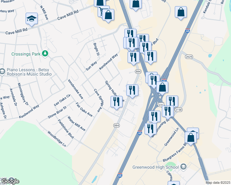 map of restaurants, bars, coffee shops, grocery stores, and more near 3223-3299 Spring Hollow Avenue in Bowling Green