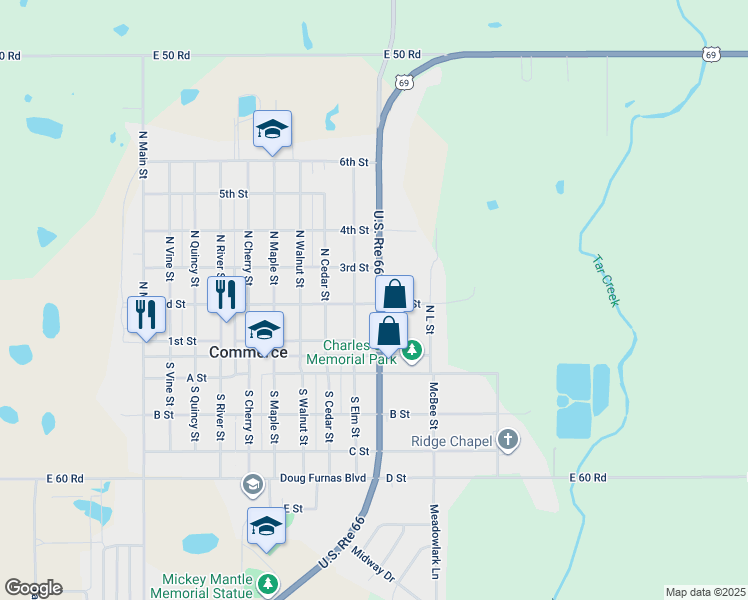 map of restaurants, bars, coffee shops, grocery stores, and more near in Commerce