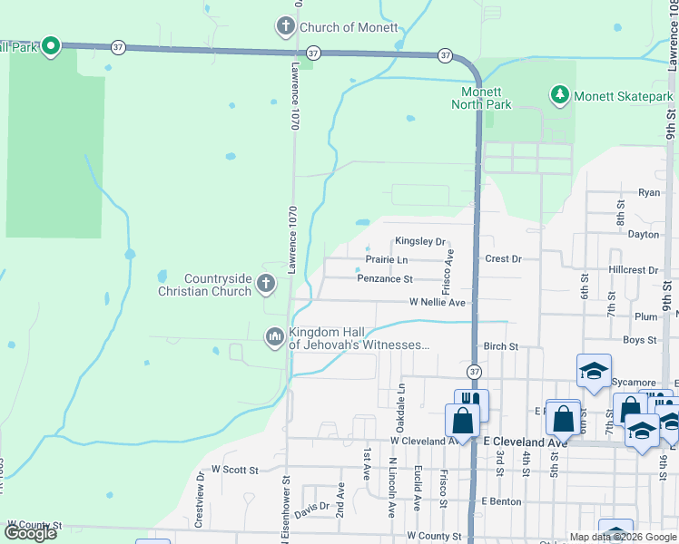 map of restaurants, bars, coffee shops, grocery stores, and more near 406 West Nellie Avenue in Monett