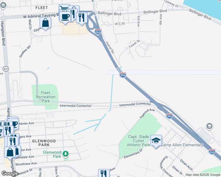 map of restaurants, bars, coffee shops, grocery stores, and more near in Norfolk