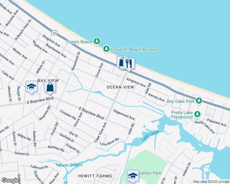map of restaurants, bars, coffee shops, grocery stores, and more near in Norfolk